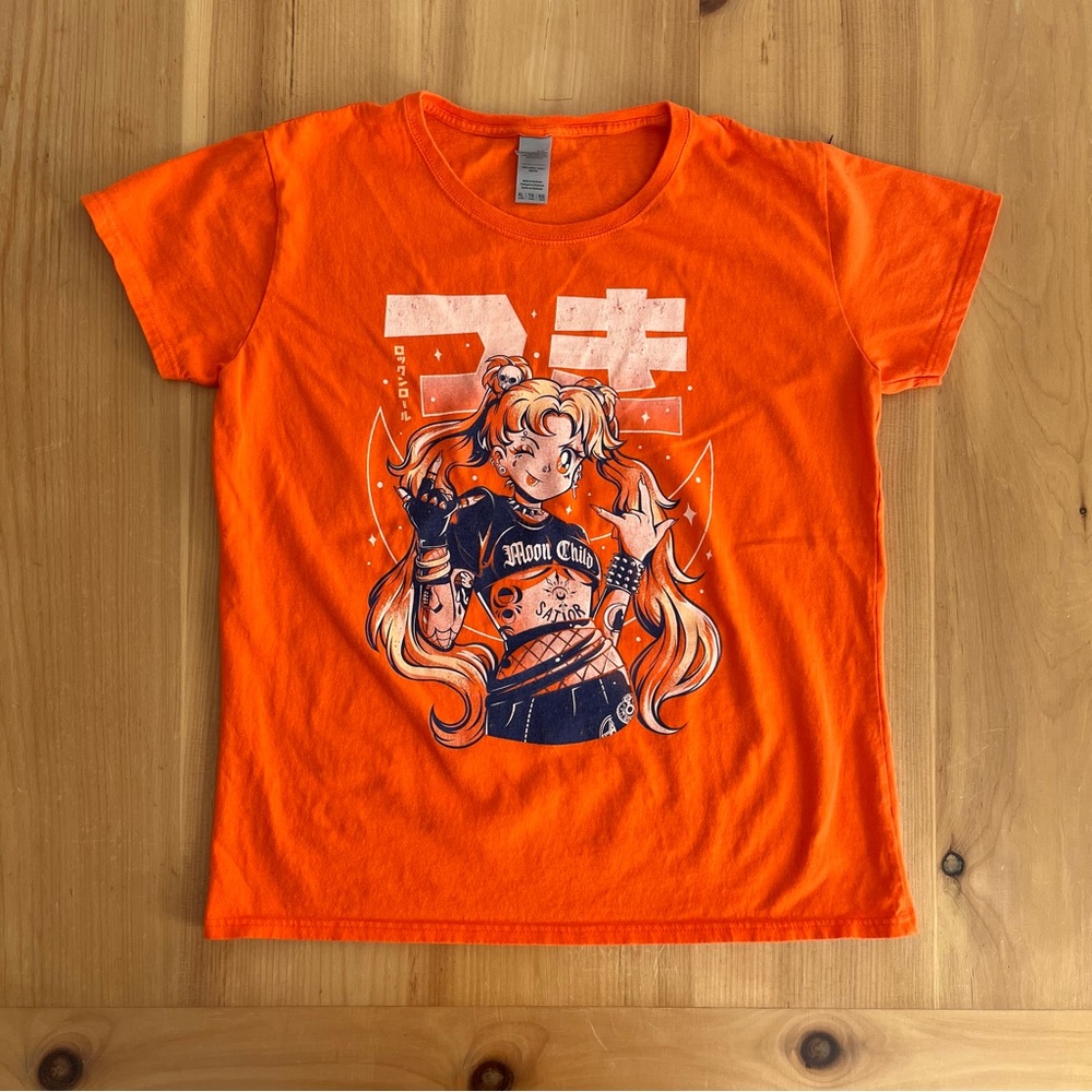 Orange Sailor Moon Fan Art Punk Rock Shirt – Gildan Heavy Cotton – XL (fits M/L)